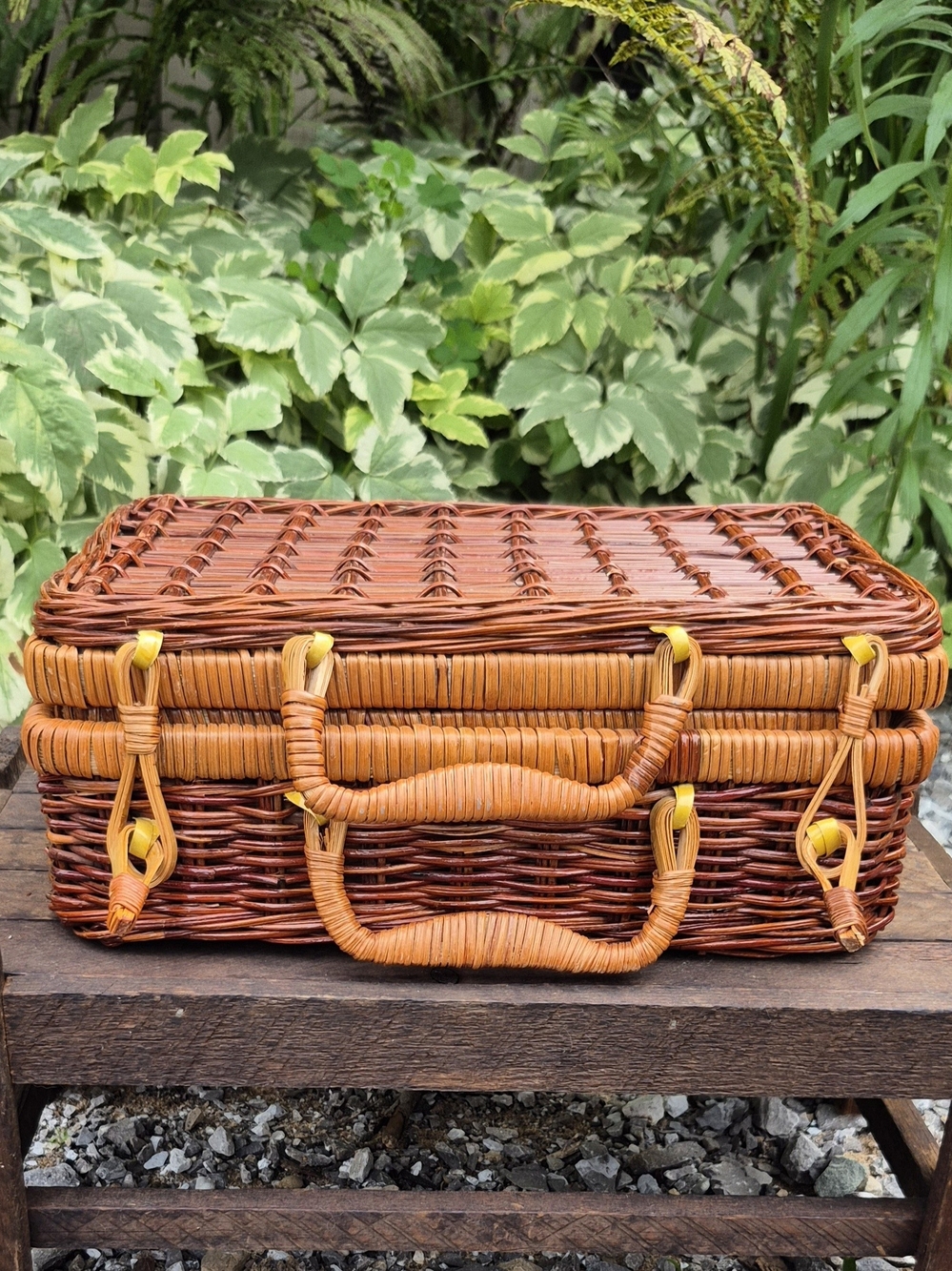 Vintage Mini Wicker Picnic Basket Suitcase 10x6 Pristine Condition Rattan